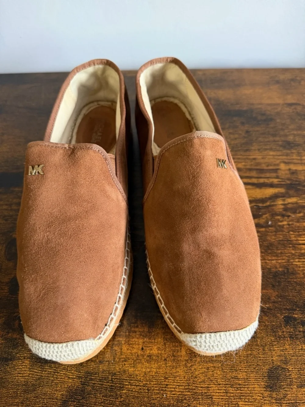 Michael Kors Leather Suede Slip-On Espadrilles Shearling Lined Brown Size 8